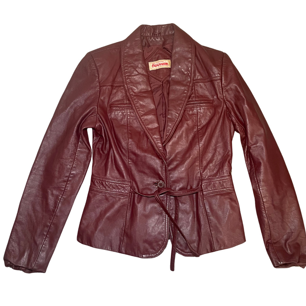 Vintage 70s Foxmoor Genuine Red Leather Jacket Size 9 Made in Hong Kong